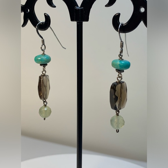 Silpada RARE HTF Sterling Turquoise, Peridot & Smoky Quartz Dangle Earrings - Picture 2 of 15